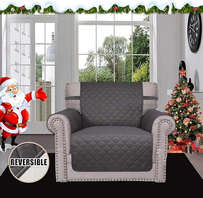 Easy-Going Reversible Couch Cover, Small Chair, Gray/Ivory | Machine Washable Slipcover For Dogs, Water Resistant Furniture Mat For Living Room, Non-Slip Sofa Cover, Pet Friendly