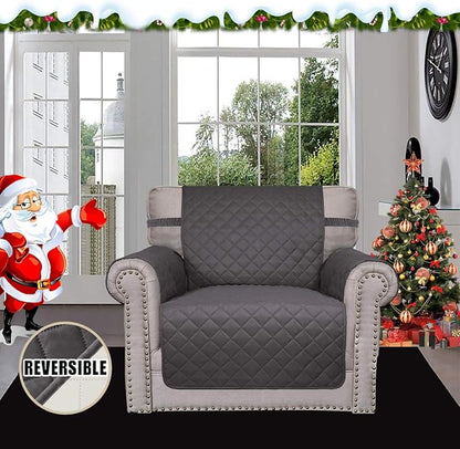 Easy-Going Reversible Couch Cover, Small Chair, Gray/Ivory | Machine Washable Slipcover For Dogs, Water Resistant Furniture Mat For Living Room, Non-Slip Sofa Cover, Pet Friendly