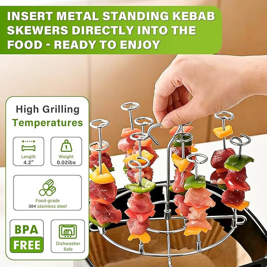 Air Fryer & Oven Skewer Rack - 40 Pack 4.2 Inch Vertical Kebab Skewers, Reusable Kitchen Tools to Secure Meat, Make Kabobs & Fruit Skewers for Grilling, Baking, Air Fryer and Party Snacks