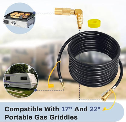 Upgraded 24FT RV Quick Connect Propane Hose for RV to Grill, Low Pressure Quick Connect Propane Hose with Elbow Adapter for 17" and 22" Blackstone Griddles/Grills