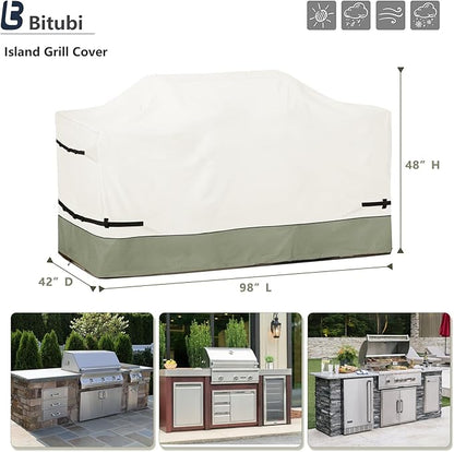 Bitubi 98 Inch Island Grill Cover - 600D Heavy Duty Waterproof All Weather Protection Extra Large Grill Cover,Beige&Grayish Green