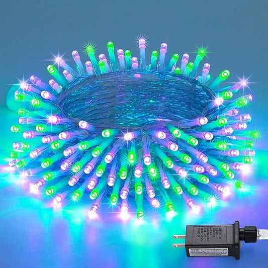 JMEXSUSS 200 LED Purple Green Halloween Lights Indoor Outdoor,Christmas Lights Clear Wire Plug in for Halloween Tree Decorations