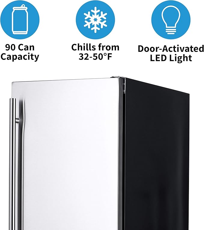 NewAir 15” Outdoor Beverage Fridge | Freestanding or Built-In Under counter Refrigerator for Outside Patio | Weatherproof Outdoor Fridge for 90 Cans with Detachable Castors | Stainless Steel
