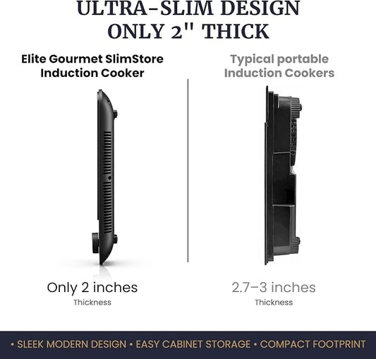 Elite Gourmet Slim Portable Induction Cooktop, 1500W, 10 Power Levels | Digital touch controls, precise 140°F-465°F range, built-in timer & child lock, 2in countertop design