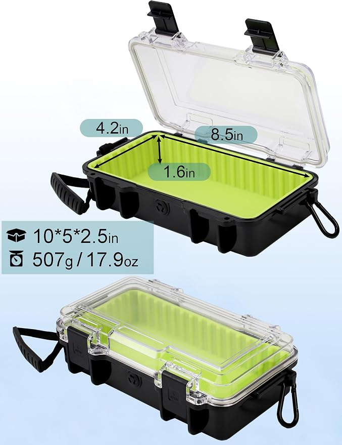 Avlcoaky Waterproof Box Dry Box Waterproof Containers, Protective Case 10" L x 5" W x 2.5" H Watertight Storage Box Kayaking Boat Waterproof Boxes