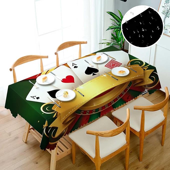 Swono Poker Table Cloth Gambling Playing Cards Game Casino Print Rectangle Tablecloth Picnic Table Cover BBQ Table Cloth Polyester for Kitchen Party Dinner 50x72 Inch
