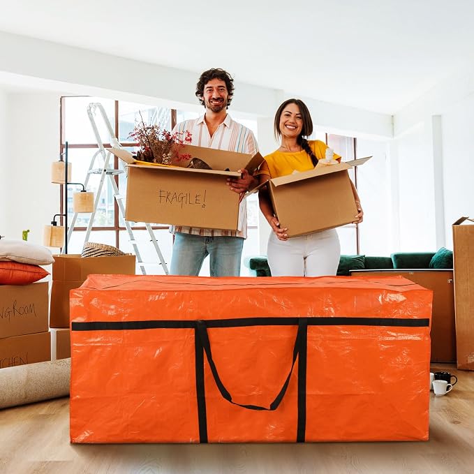 4 Pcs 176 Gallon Extra Large Moving Bags Heavy Duty Storage Bag with Strong Zipper Handle Foldable XXL Jumbo Storage Tote Packing Moving Box for College Dorm Travel Cloth Duffle (Orange)