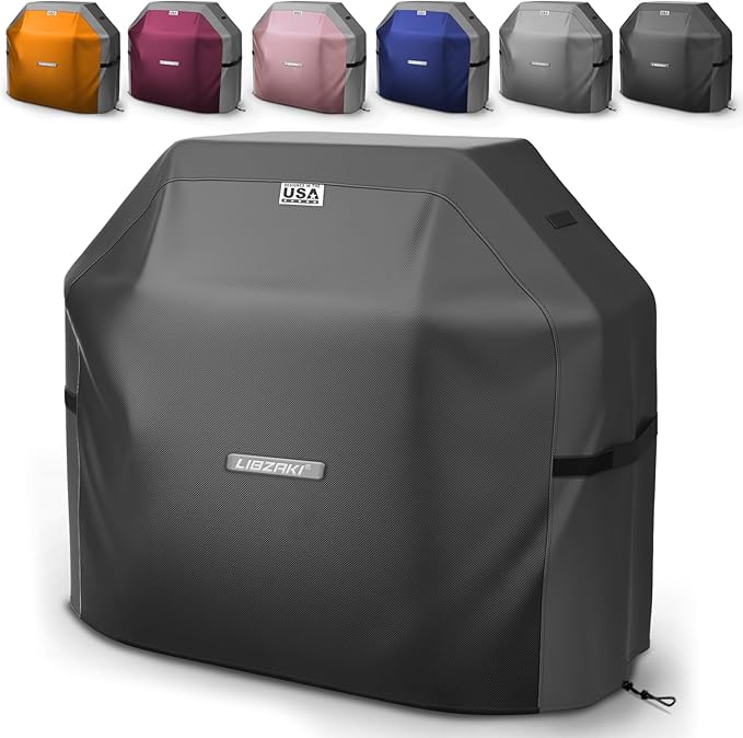 LIBZAKI Grill Cover 420D Waterproof, Weather Resistant, Rip-Proof, Anti-UV, Fade Resistant,Gas Grill Cover for Weber,Char Broil,Nexgrill Grills, etc.58 inches-Black