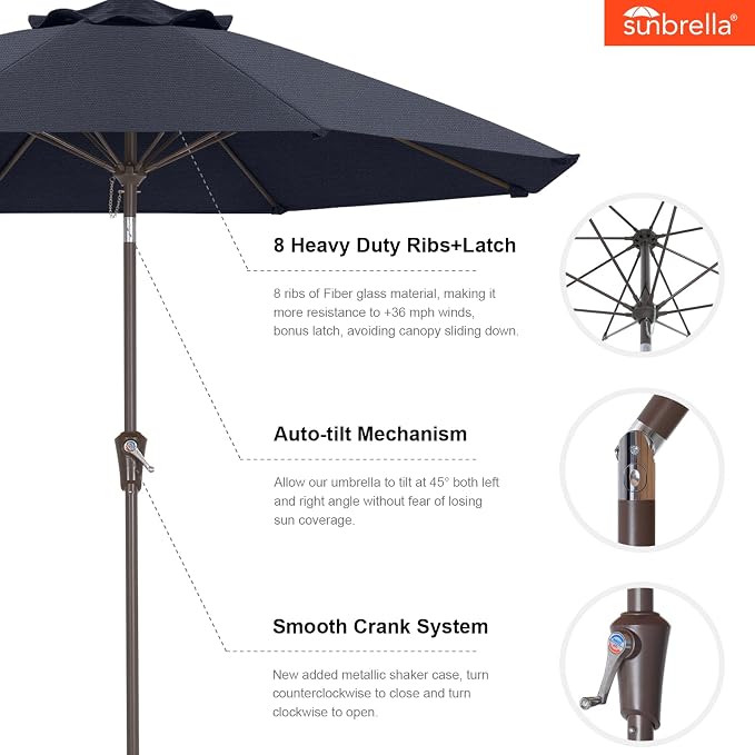 ABCCANOPY 10-Year No Fading 9FT Patio Umbrella, Acrylic Outdoor Table Umbrella with 8 Sturdy Ribs for Deck, Backyard, Garden, Yard (Blue Navy)