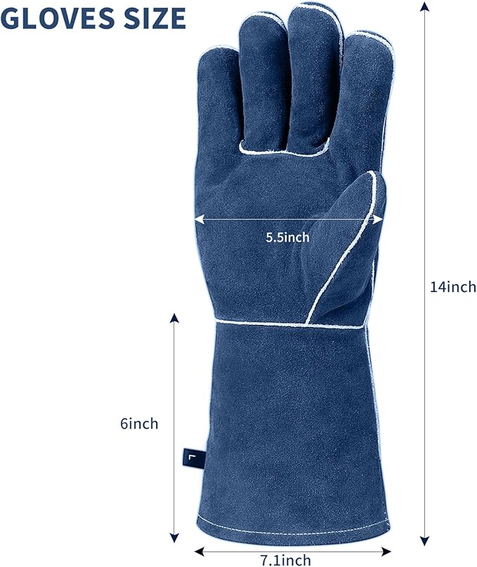 vclpower Welding Gloves Fire Heat Resistant Fireproof Leather for Welding Fire Pit Wood Stove Campfire Furnace BBQ Baking,Grill Oven Stick Mig Tig Gear L