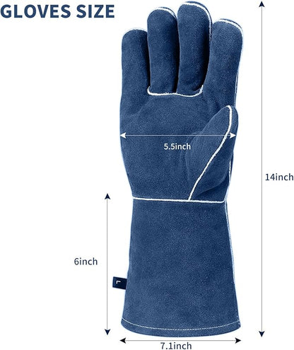 vclpower Welding Gloves Fire Heat Resistant Fireproof Leather for Welding Fire Pit Wood Stove Campfire Furnace BBQ Baking,Grill Oven Stick Mig Tig Gear L
