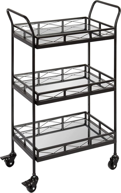 Kate and Laurel Ketia Modern Metal Bar Cart; 23 x 13 x 34; Black; Glamorous Three Tier Bar Cart for Display and Storage