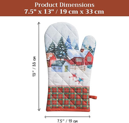 Maison d'Hermine Oven Gloves 100% Cotton Oven Mitt (7" x 13", Pack of 1) | With Loop Heat Resistant BBQ Cooking Gloves Baking Kitchen Handling Hot Pans Thanksgiving Christmas - Megeve