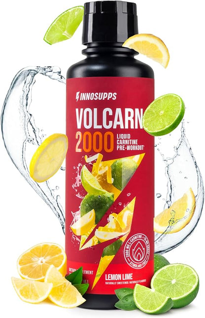 Volcarn 2000 L-Carnitine Liquid Energy, Lemon Lime, 32 Servings | Energy booster and ATP supplement with GBEEC; Enhances focus; Caffeine-free, no artificial sweeteners