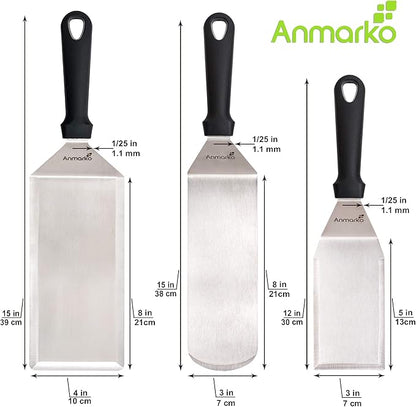 Griddle Spatula Set - Stainless Steel Metal Spatula and Griddle Scraper - Heavy Spatula Griddle Accessories Great for Cast Iron Griddle BBQ Flat Top Grill - Commercial Grade