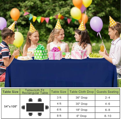 Smiry Disposable Table Cloth - 6 Pack, 54 x 132 Inch Waterproof Rectangle Tablecloths for Parties, Decorative Plastic Table Cover, Leakproof & Sturdy, Navy
