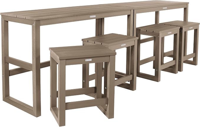 highwood Monroe 6-Piece Counter Height Modern Balcony Set, 2 Tables and 4 Stools, Woodland Brown