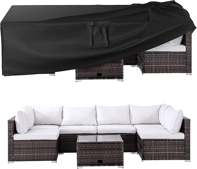 Ruimoy Patio Furniture Covers, Outdoor Furniture Cover Waterproof, General Purpose, Outside Table and Chair Covers, Heavy Duty 600D (111 Inch L x 74 Inch W x 28.3 Inch H)