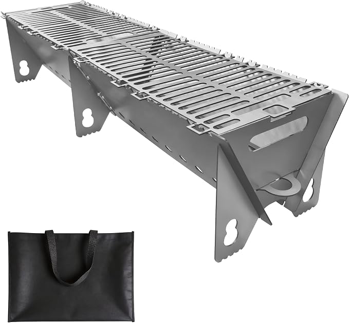 Portable Charcoal BBQ Grill, Extra Long Heavy Duty Camping Safe | 31.4"x9.1"x7.9",2mm Steel Construction for Outdoor Cook, Family BBQ, Picnic，Detachable, Folds to 3cm Flat for Easy Storage