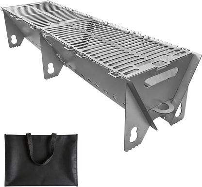 Portable Charcoal BBQ Grill, Extra Long Heavy Duty Camping Safe | 31.4"x9.1"x7.9",2mm Steel Construction for Outdoor Cook, Family BBQ, Picnic，Detachable, Folds to 3cm Flat for Easy Storage