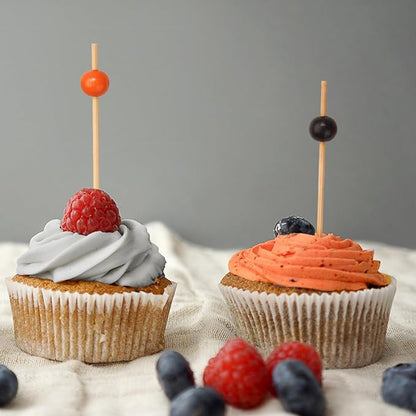 BambooMN Decorative Ball End Cocktail Fruit Sandwich Picks Skewers for Catered Events, Holiday's, Restaurants or Buffets Party Supplies - 5.9" Orange, 100 Pcs