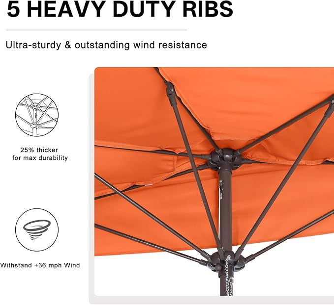 ABCCANOPY Patio Umbrella 9FT Outdoor Half Umbrella(Orange) | Fade & UV Resistant Fabric, 5 Fiberglass Ribs, Waterproof, Air Vent, Crank Operated, Great for Patio, Backyard, Garden, Deck