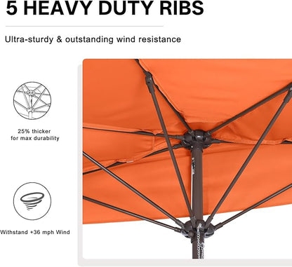 ABCCANOPY Patio Umbrella 9FT Outdoor Half Umbrella(Orange) | Fade & UV Resistant Fabric, 5 Fiberglass Ribs, Waterproof, Air Vent, Crank Operated, Great for Patio, Backyard, Garden, Deck