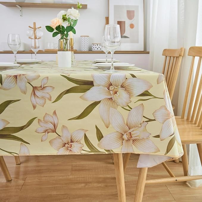 LIBERECOO Heavy Duty Vinyl Tablecloth with Flannel Backing Waterproof Oil-Proof Plastic Table Cloth Stain-Resistant Wipeable Rectangle or Square Table Cover for Indoor and Outdoor 60 x 84 Inch