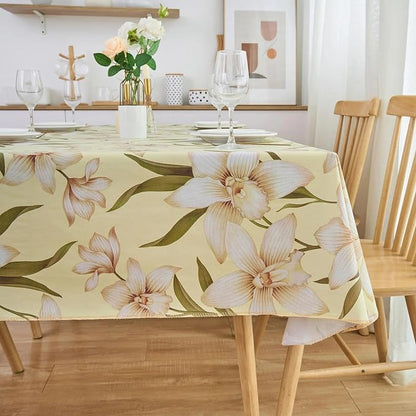 LIBERECOO Heavy Duty Vinyl Tablecloth with Flannel Backing Waterproof Oil-Proof Plastic Table Cloth Stain-Resistant Wipeable Rectangle or Square Table Cover for Indoor and Outdoor 60 x 102 Inch
