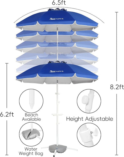 Seazul 6.5ft Sun Shade Umbrella, Portable Umbrella with Stand for Sports, Water Weight Bag, Adjustable and Lightweight, Sun Protection, Royal Blue