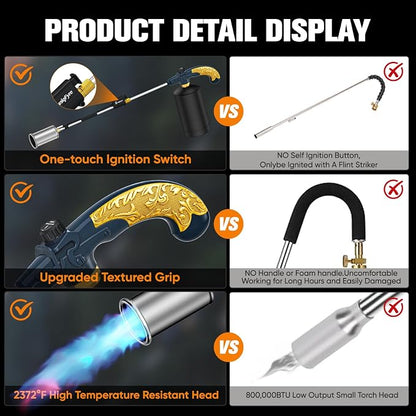CSA Certified Propane Torch Weed Burner | Adjustable Flame Weed Burner with Detachable Handle&Piezo Trigger Self Igniting for Garden, Wood(Propane Tank Not Included)