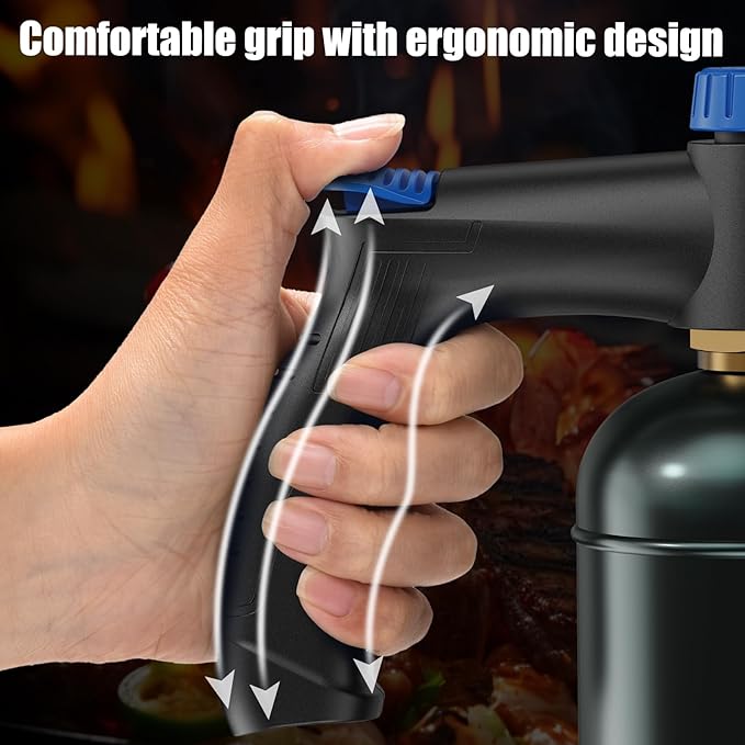 Powerful propane torch gun Ergonomic handle, One-Touch Ignition, Adjustable Flame, Flame Thrower with One-Piece Safety Design Ideal for Grill & Cooking, Sous Vide, Searing Steak, BBQ, Campfire Starter