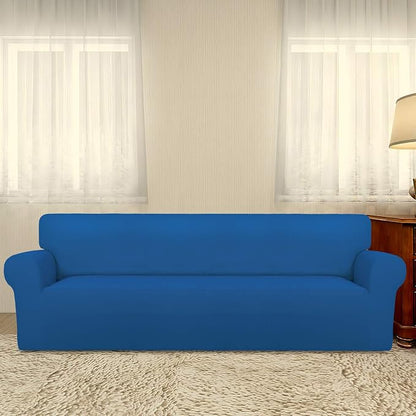 PureFit Stretch Couch Covers for Sofa 4 Seater Slipcovers Classic Blue | 1-Piece Sofa Cover Washable Soft Couch protector, Couch Slipcover with Non Skid Foam and Elastic Bottom for Kids, Dogs