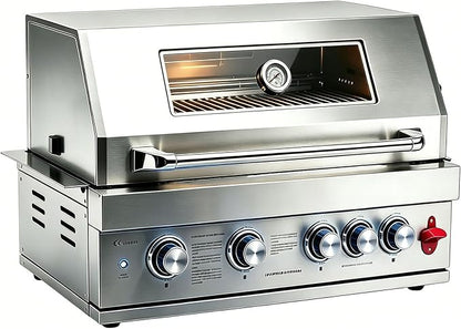 28in Gas Grill Built-In Head, 5-Burner Propane Grill, Natural Gas/Charcoal Convertible,Heavy Duty 304 Stainless Steel with Rear Burner，63100-BTUs BBQ Island Kitchen Gas Grill Outdoor Cooking