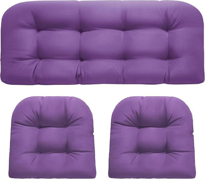 DANGHOOGY Wicker Chair Cushions, Waterproof Outdoor Loveseat Cushions for Patio Furniture, 3 Pieces Wicker Furniture Cushions, 1 Loveseat and 2 U-Shaped Cushions, Purple