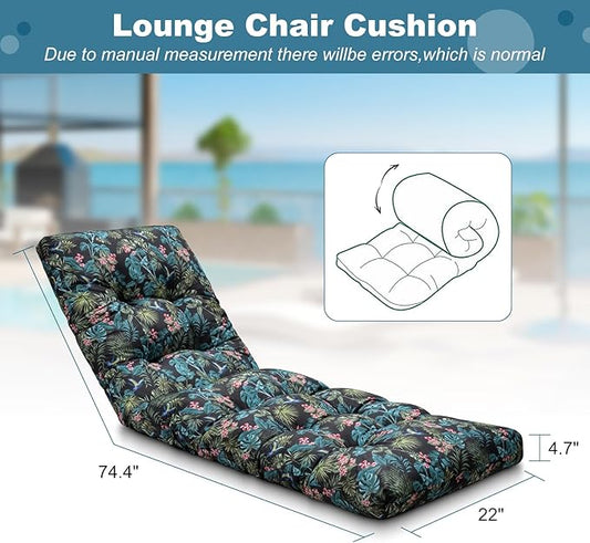 Outdoor Lounge Chair Cushions, 74.4 x 22 x 4.7 Inches Waterproof Fade Resistant Patio Cushion for Chaise Lounger