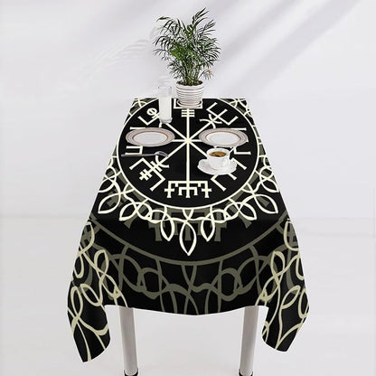 Vintage Viking Pattern Tablecloth, Viking Ancient Runic Scandinavian Celtic Seasonal Table Cloth Waterproof Wipeable Table Cover for Picnic Holiday Party Kitchen Dining 60x90