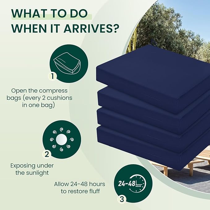 HARBOREST Outdoor Chair Cushions Set of 4, Water Resistant Patio Chair Cushions with Ties, Square Corner Outdoor Seat Cushions for Patio Furniture, 18.5"x16"x3", Navy