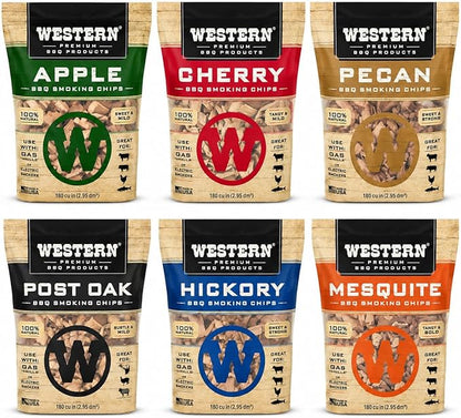 Western Wood Smoking Chip Variety Pack of 6, 180 cu in per Bag