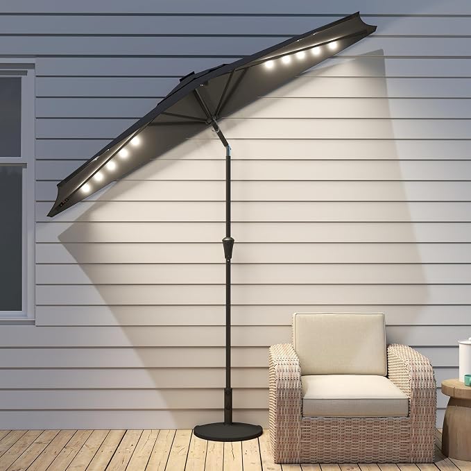 Helios&Hestia 9 ft Small Half Round Solar Powered Wall Outdoor Market Patio Umbrella with LED Lights and Tilt for Garden, Deck, Balcony