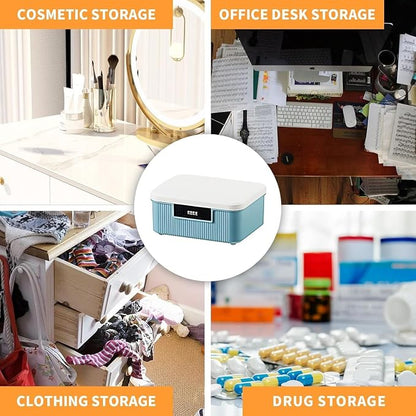 RUIAN Lockable Storage Container Bin, 4.2 Gallon Security Portable Combination Lock Plastic Box, Suitable for Storing Important Items and Documents (White Blue)