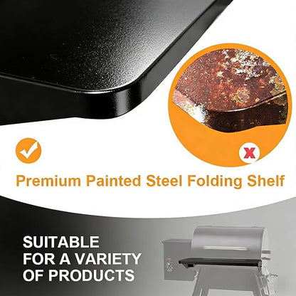Folding Front Shelf for Traeger Pro 22, Pro 575, Ironwood 650, Century 22 Pellet Grills - Heavy Duty Steel Grill Table Replacement for BAC362, 25 Inch Black Side Shelf for Food Prep
