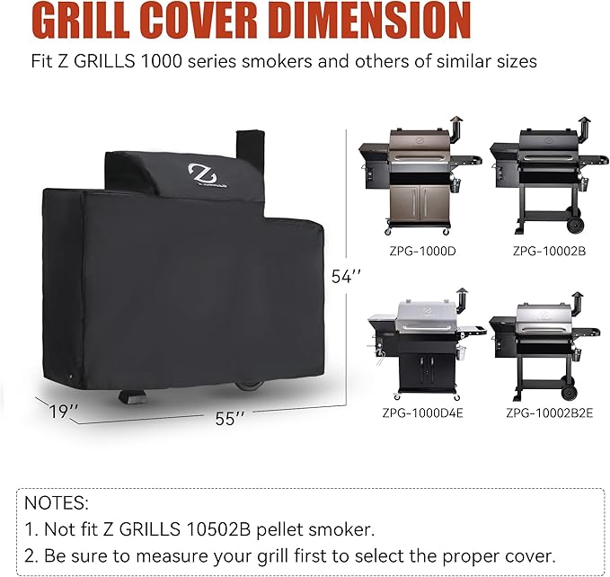 Z GRILLS Pellet Grill Cover 55 Inch | Official Genuine | Upgraded 600D Polyester Fabric, Heavy Duty, Weather Resistant, Waterproof Full Length Grill Cover for 1000 Series Pellet Smoker