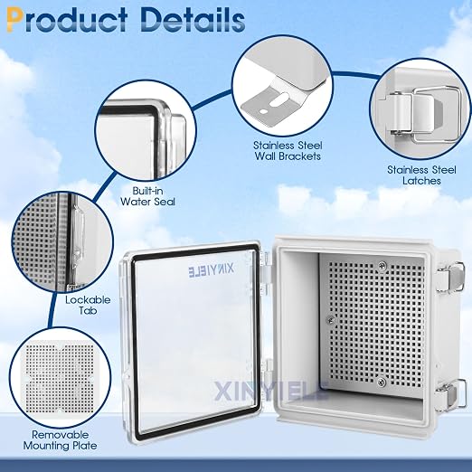 Waterproof Outdoor Project ABS Plastic Junction Box IP67 Weatherproof Dustproof Enclosure with Hinged Cover, Mounting Plate,Wall Brackets for Power Project (Clear, 5.9"x5.9"x3.5")