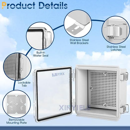 Waterproof Outdoor Project ABS Plastic Junction Box IP67 Weatherproof Dustproof Enclosure with Hinged Cover, Mounting Plate,Wall Brackets for Power Project (Clear, 5.9"x5.9"x3.5")