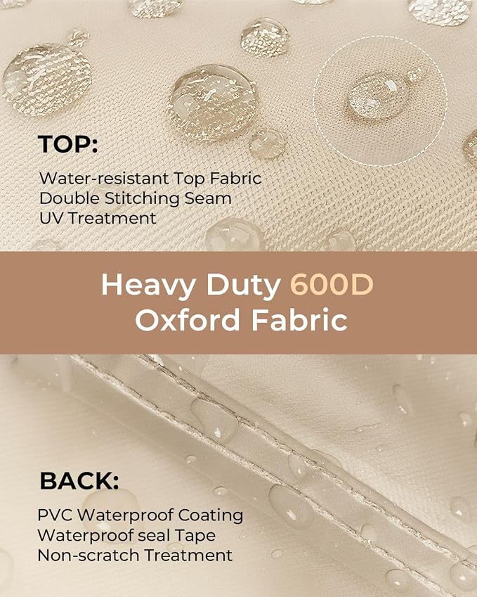 loriano 4-Pack Outdoor Furniture Covers, 2 x Patio Chair Covers + 2 x Ottoman Covers, Waterproof Heavy Duty 600D Oxford Fabric, All Weather UV/Wind Resistant, Beige & Brown