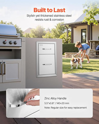 VEVOR Outdoor Kitchen Drawers 13" W x 20.5" H x 21" D, Flush Mount Double BBQ Access Drawers with Stainless Steel Handle, BBQ Island for Outdoor Kitchens or Patio Grill Station