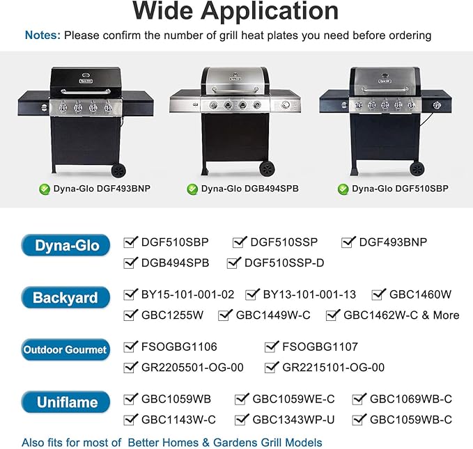 Criditpid Heat Plates Replacement Parts for Dyna-Glo DGF493BNP, DGB494SPB, DGF510SBP, Backyard BY15-101-001-02, BY13-101-001-13, 15" Stainless Steel Grill Parts DGF493BNP