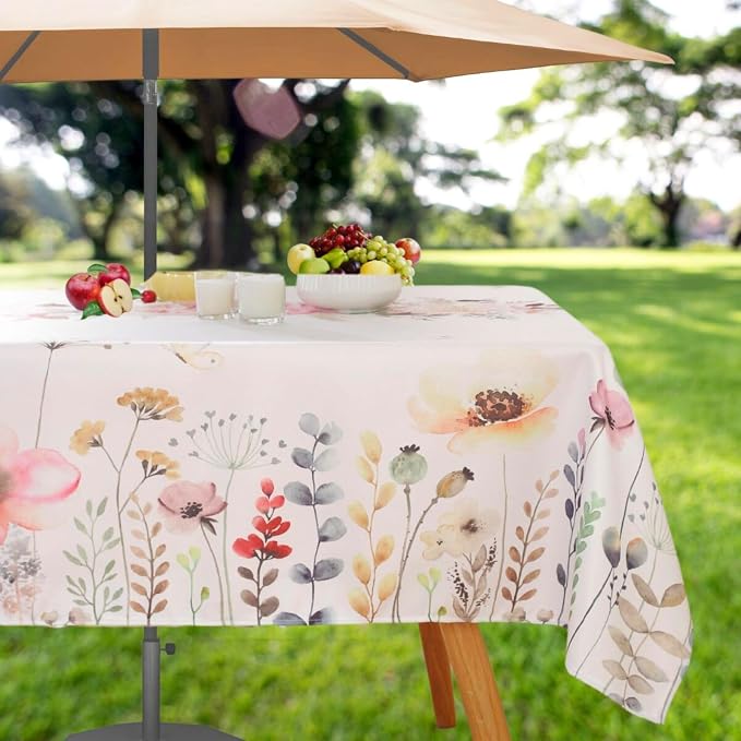 Honellaty Outdoor Tablecloth with Umbrella Hole and Zipper, 52 x 70 Inch | Easy-Install Rectangular Patio Table Cover, Spill-Resistant Washable Polyester for Outdoor Dining and Garden Parties