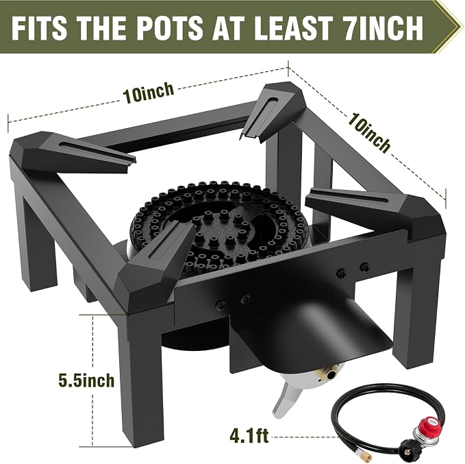 BESTFIRE Propane Burner, 100,000 BTUs High Pressure Single Propane Stove - Upgraded Heat Shield, 4.1ft Adjustable Hose with Regulator, Gas Stove for Outdoor Cooking, Turkey Fry, Seafood Boil